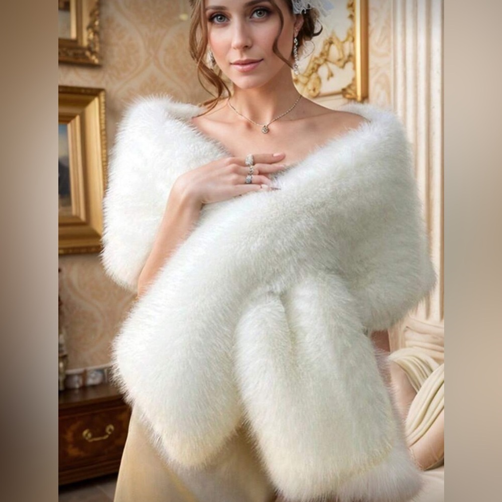 Elegant White Faux Fur Wrap
